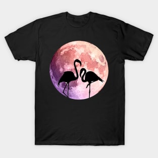 Flamingo and shades pink Moon T-Shirt